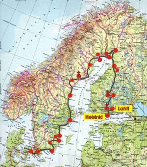 von Helsinki nach Laphti route